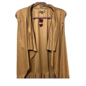 Avenue open front cardigan size 18/20 New with tags tan/brown with fringe trim